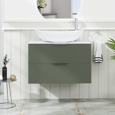 Royal Bathrooms Evora 800mm Sage Green Fluted Wall Hung Countertop Vanity Unit 2 Drawer With Cesar Basin from B&Q