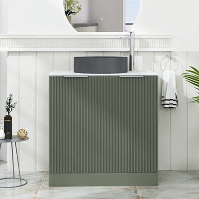 Royal Bathrooms Evora 800mm Sage Green Fluted Floor Standing Countertop Vanity Unit 2 Door With Art Round Basin from B&Q