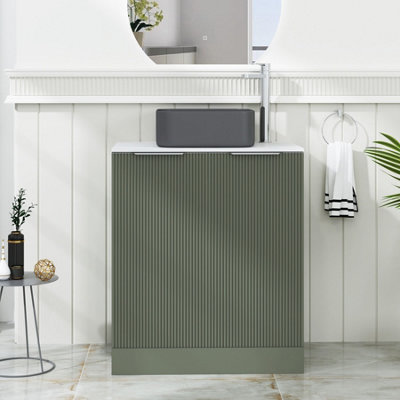 Royal Bathrooms Evora 700mm Sage Green Fluted Floor Standing Countertop Vanity Unit 2 Door With Art Square Basin from B&Q