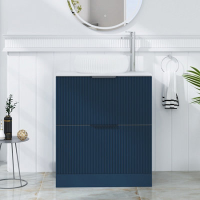 Royal Bathrooms Evora 700mm Midnight Blue Fluted Floor Standing Countertop Vanity Unit 2 Drawer With Milan Basin from B&Q