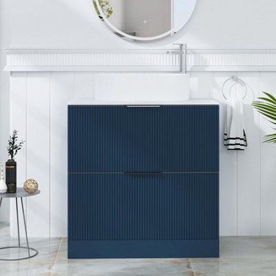 Royal Bathrooms Evora 800mm Midnight Blue Fluted Floor Standing Countertop Vanity Unit 2 Drawer With Peak Basin from B&Q