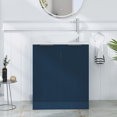 Royal Bathrooms Evora 700mm Midnight Blue Fluted Floor Standing Countertop Vanity Unit 2 Door With Nova Basin from B&Q