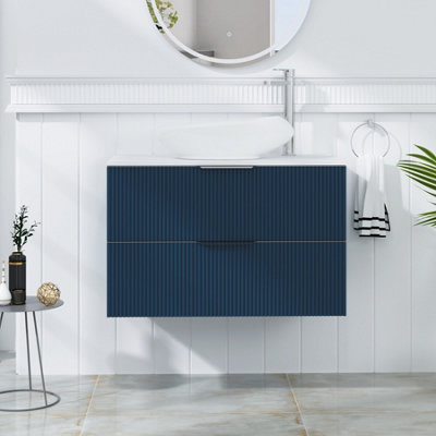 Royal Bathrooms Evora 800mm Midnight Blue Fluted Wall Hung Countertop Vanity Unit 2 Drawer With Nova Basin from B&Q