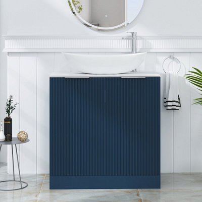 Royal Bathrooms Evora 800mm Midnight Blue Fluted Floor Standing Countertop Vanity Unit 2 Door With Cesar Basin from B&Q