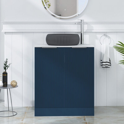Royal Bathrooms Evora 700mm Midnight Blue Fluted Floor Standing Countertop Vanity Unit 2 Door With Milan Black Basin from B&Q