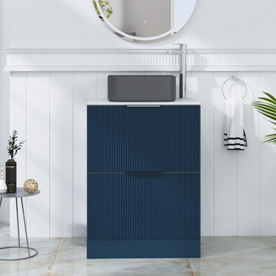 B&Q -  Evora 600mm Midnight Blue Fluted Floor Standing Countertop Vanity Unit 2 Drawer With Art Square Basin