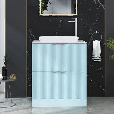 Royal Bathrooms Evora 700mm Powder Blue Fluted Floor Standing Countertop Vanity Unit 2 Drawer With Qubix Basin from B&Q