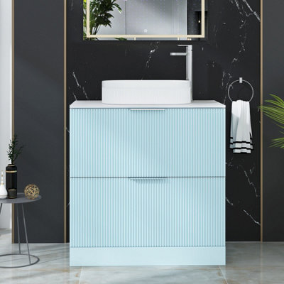 Royal Bathrooms Evora 800mm Powder Blue Fluted Floor Standing Countertop Vanity Unit 2 Drawer With Lyon Basin from B&Q