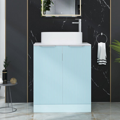 Royal Bathrooms Evora 700mm Powder Blue Fluted Floor Standing Countertop Vanity Unit 2 Door With Peak Basin from B&Q