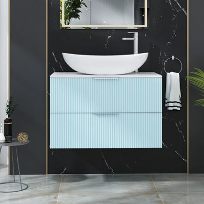 Royal Bathrooms Evora 800mm Powder Blue Fluted Wall Hung Countertop Vanity Unit 2 Drawer With Cesar Basin from B&Q