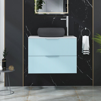 Royal Bathrooms Evora 700mm Powder Blue Fluted Wall Hung Countertop Vanity Unit 2 Drawer With Milan Black Basin from B&Q