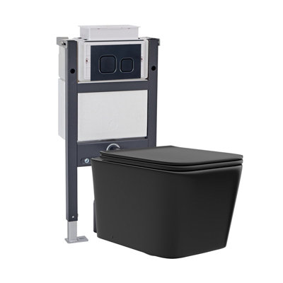 Nes Home Wall Hung Square Rimless Black ToiletCistern Frame Square Button from B&Q