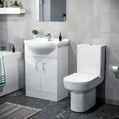 Nes Home 550mm Freestanding Vanity Basin Unit & Close Coupled Toilet White from B&Q