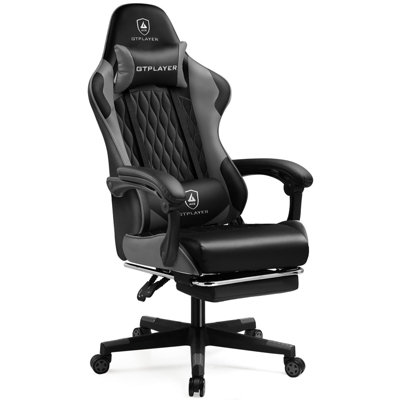 Gtplayer Gaming ChairErgonomic Computer Chair With FootrestHeight Adjustable Gaming Chair 360 Swivel OfficeGrey from B&Q