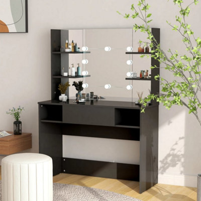 Berkfield Makeup Table With Led Lights 100X40x135 Cm Mdf Black