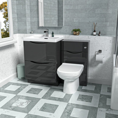 B&Q -  Anthracite 600mm Freestanding Basin Vanity Wc Unit & Round Btw Toilet Set