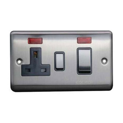 45A Cooker Control Unit c/w Neon Brushed Chrome, Grey insert, 5