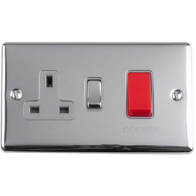 45A DP Oven Cooker Switch & Single 13A Switched Power Socket CHROME & GREY Trim