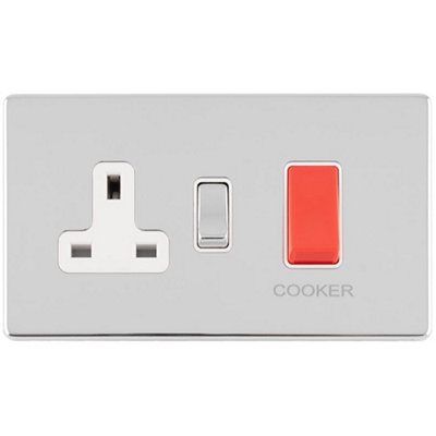 45A DP Oven Cooker Switch & Single 13A Switched Socket SCREWLESS POLISHED CHROME