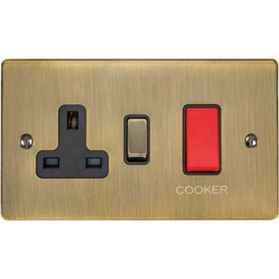 45A DP Oven Switch & Neon Light ANTIQUE BRASS & Black Trim Appliance ...