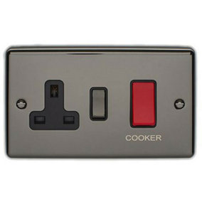 45A DP Oven Switch & Neon Light BLACK NICKEL & Black Trim Appliance Red Rocker