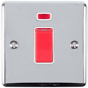 45A DP Oven Switch & Neon Light CHROME & White Trim Appliance Red Rocker