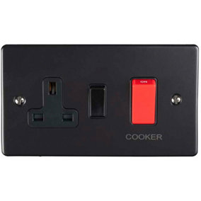 45A DP Oven Switch & Neon Light MATT BLACK & Black Trim Appliance Red Rocker
