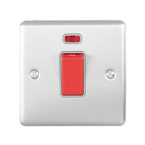 45A DP Oven Switch & Neon Light SATIN STEEL & Grey Trim Appliance Red Rocker