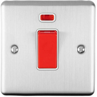 45A DP Oven Switch & Neon Light SATIN STEEL & White Trim Appliance Red ...