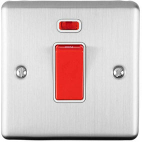 45A DP Oven Switch & Neon Light SATIN STEEL & White Trim Appliance Red Rocker