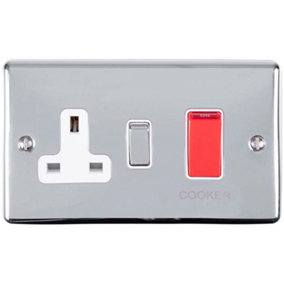 45A DP Oven Switch & Single 13A Switched Power Socket CHROME & White Trim