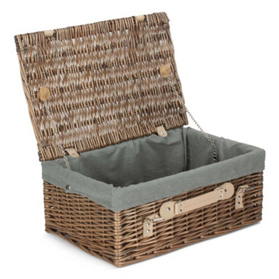 45cm Antique Wash Hamper with Grey Sage Lining