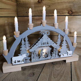 45cm Battery Operated Christmas Lit Wooden Nativity Silhouette Candle Bridge