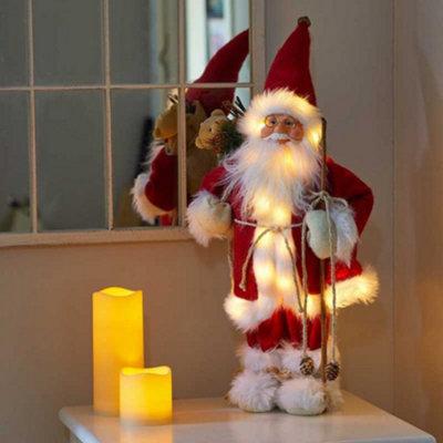 45cm Battery Operated Red Standing Light up Santa Claus with Brown Woven Sack