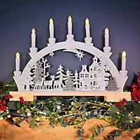 45cm Battery Operated Warm White LED Wooden Arch Reindeer Scene Candle Bridge Christmas Decoration