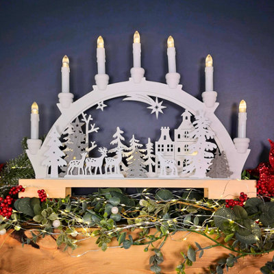45cm Battery Operated Warm White LED Wooden Arch Reindeer Scene Candle Bridge Christmas Decoration Price Comparisons | Compare The Build