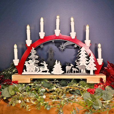 45cm Battery Operated Warm White LED Wooden Arch Santa Sleigh and Reindeer Candle Bridge Christmas Decoration Price Comparisons | Compare The Build