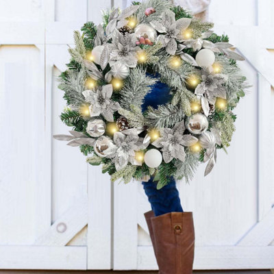 45cm illuminated Christmas wreath for front door decoration, with ...