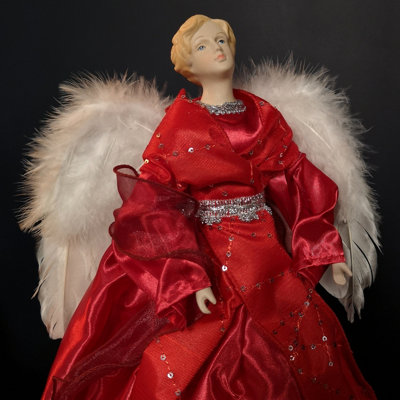 45cm Premier Christmas Angel Tree Topper Decoration in Red and Silver - 4
