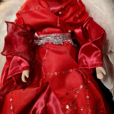 45cm Premier Christmas Angel Tree Topper Decoration in Red and Silver - 5