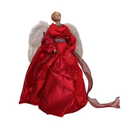 45cm Premier Christmas Angel Tree Topper Decoration in Red and Silver - 8