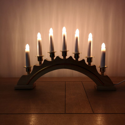 45cm Premier Christmas Candlebridge with 7 Bulbs in Light Wood Mains Powered