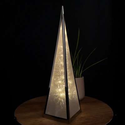 45cm Premier Christmas Holographic Pyramid Silver Frame-16 Warm White Led