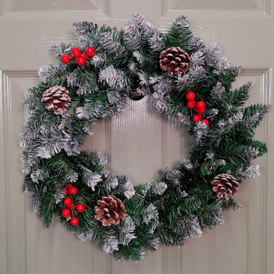 45cm Snow Tipped Green Wreath Christmas Decoration with 125 Tips, Pine Cones and Berries Price Comparisons | Compare The Build