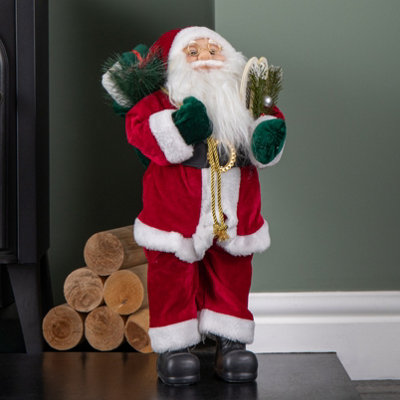 45cm Tall Standing Santa Claus Christmas Decoration with Green Sack