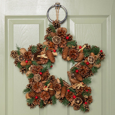 45cm Winter Spice Star Hanging Christmas Wreath with Pine Cones Red ...