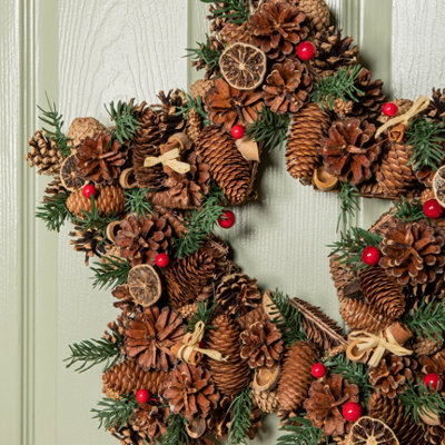 45cm Winter Spice Star Hanging Christmas Wreath with Pine Cones Red ...