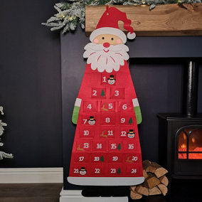 45cm x 115cm Felt Santa Advent Calendar Christmas Decoration in Red