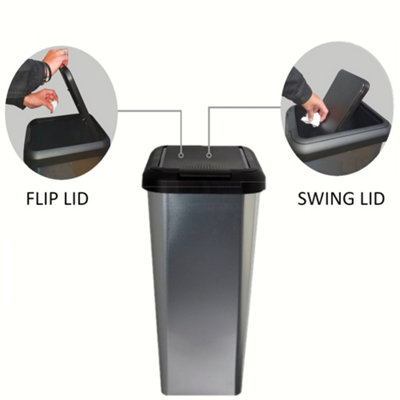 45L SILVER IML TOUCH & LIFT RECTANGLE SWING KITCHEN WASTE RUBBISH RECYCLE BIN