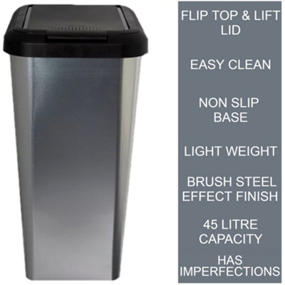 45L SILVER IML TOUCH & LIFT RECTANGLE SWING KITCHEN WASTE RUBBISH RECYCLE BIN